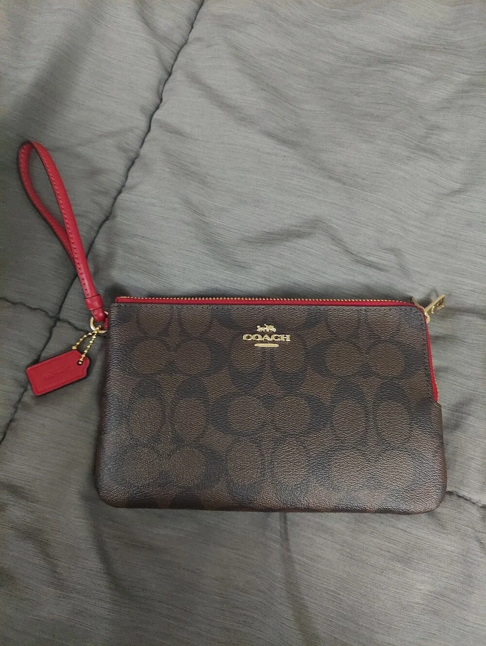 Coach double zip coated canvas signature Wallet/wristlet
